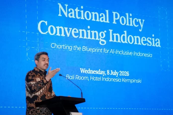 Menteri UMKM Maman Abdurrahman saat membuka forum National Policy Convening Indonesia: Charting the Blueprint for AI-Inclusive Indonesia di Jakarta, Rabu (8/7/2026). Foto: Kementerian UMKM