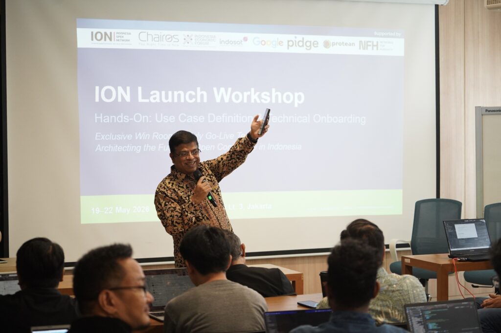 ION Accelerator Sachin V Gopalan dalam ION Launch Workshop bertema "Hands-On: Use Case Definition & Technical Onboarding" di Gedung Smesco, Jakarta, Selasa (19/5/2026). Foto: Investortrust/Dicki Antariksa.