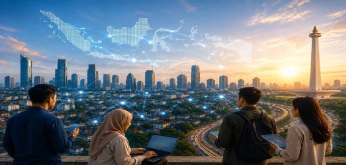 Ilustrasi penggunaan Google oleh masyarakat Indonesia. Foto: AI.